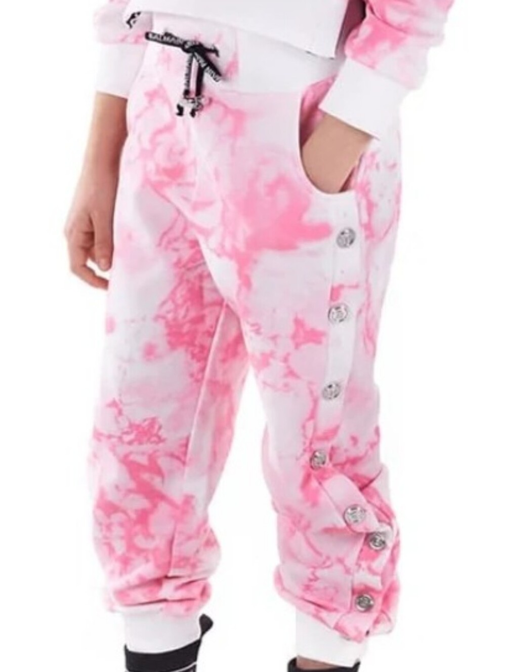 Balmain Luxury Pink Tie Dye Print Snap Button Sweatpants For Girls